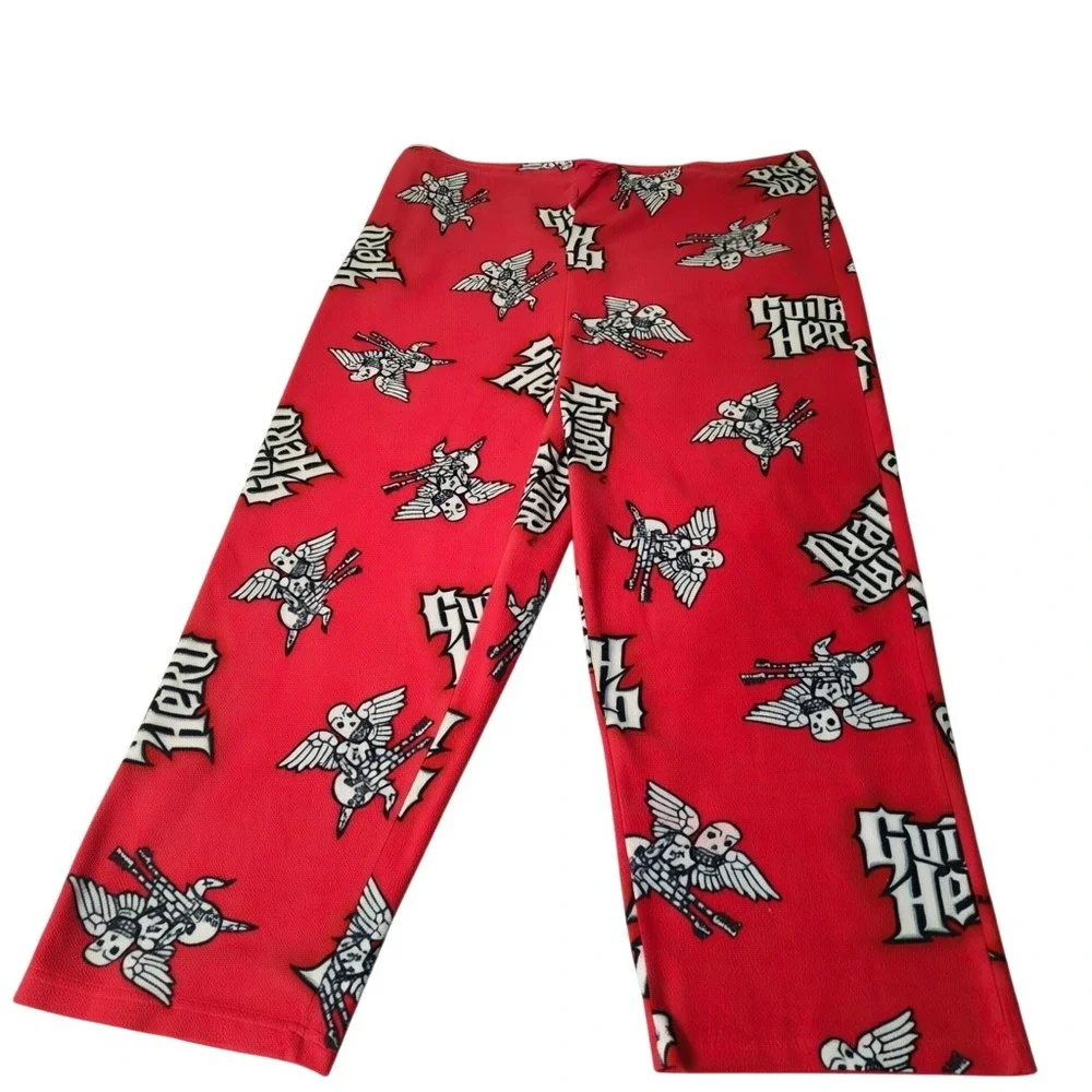 Guitar Hero Pajama Pants Mens L XL Red Fleece 2008 Activision VTG Gaming‎ Lounge